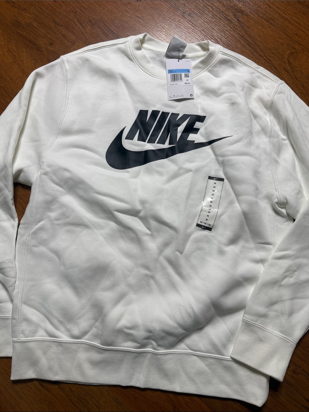 Nike Men’s Cream Crewneck Sweatshirt with Black Swoosh